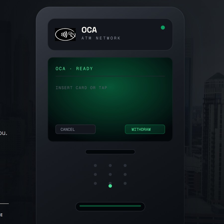 An OCA ATM screen showing the ready state